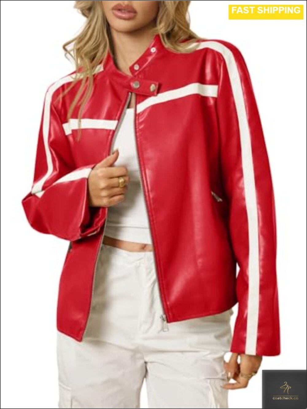 Tankaneo Womens Faux Leather Bomber Jacket Zip Up Moto Biker Coat